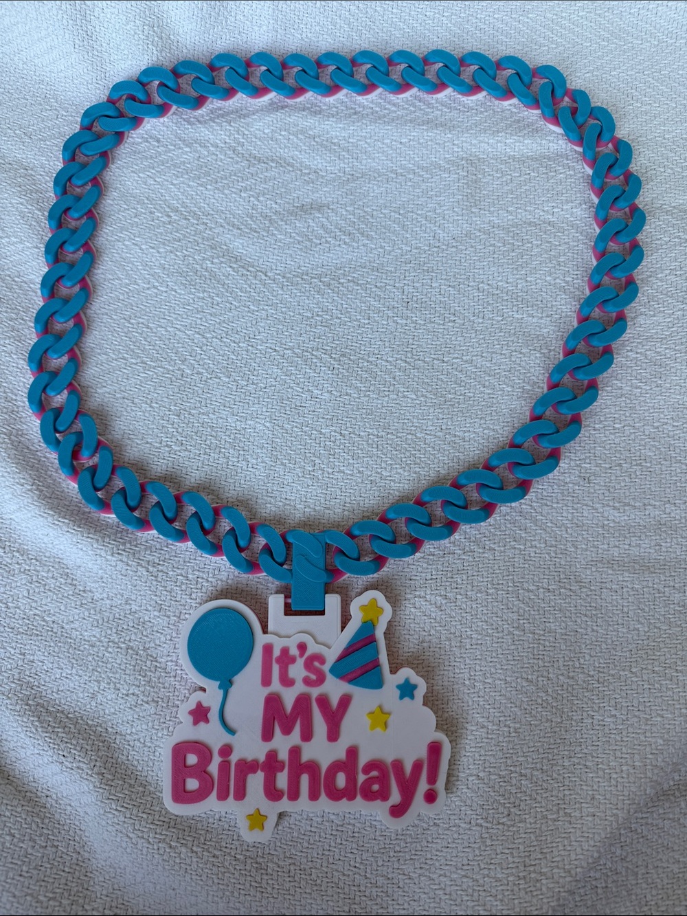 Birthday Party Necklace - Blue & Pink "It's My Birthday!" Pendant